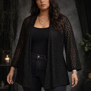 Brittany Black | Lace Knit, open-front cardigan in Black | Fit L / XL